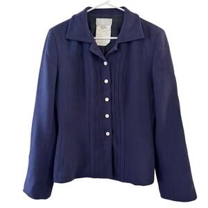 Vintage Badgley Mishka Navy Blue Wool Silk Lined Women’s Blazer Size 10 USA Made